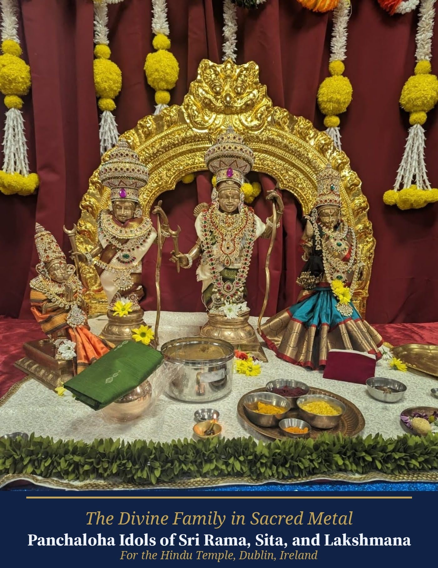 Panchaloha icons of Rama, Sita, and Lakshmana for the Hindu Temple, Dublin.